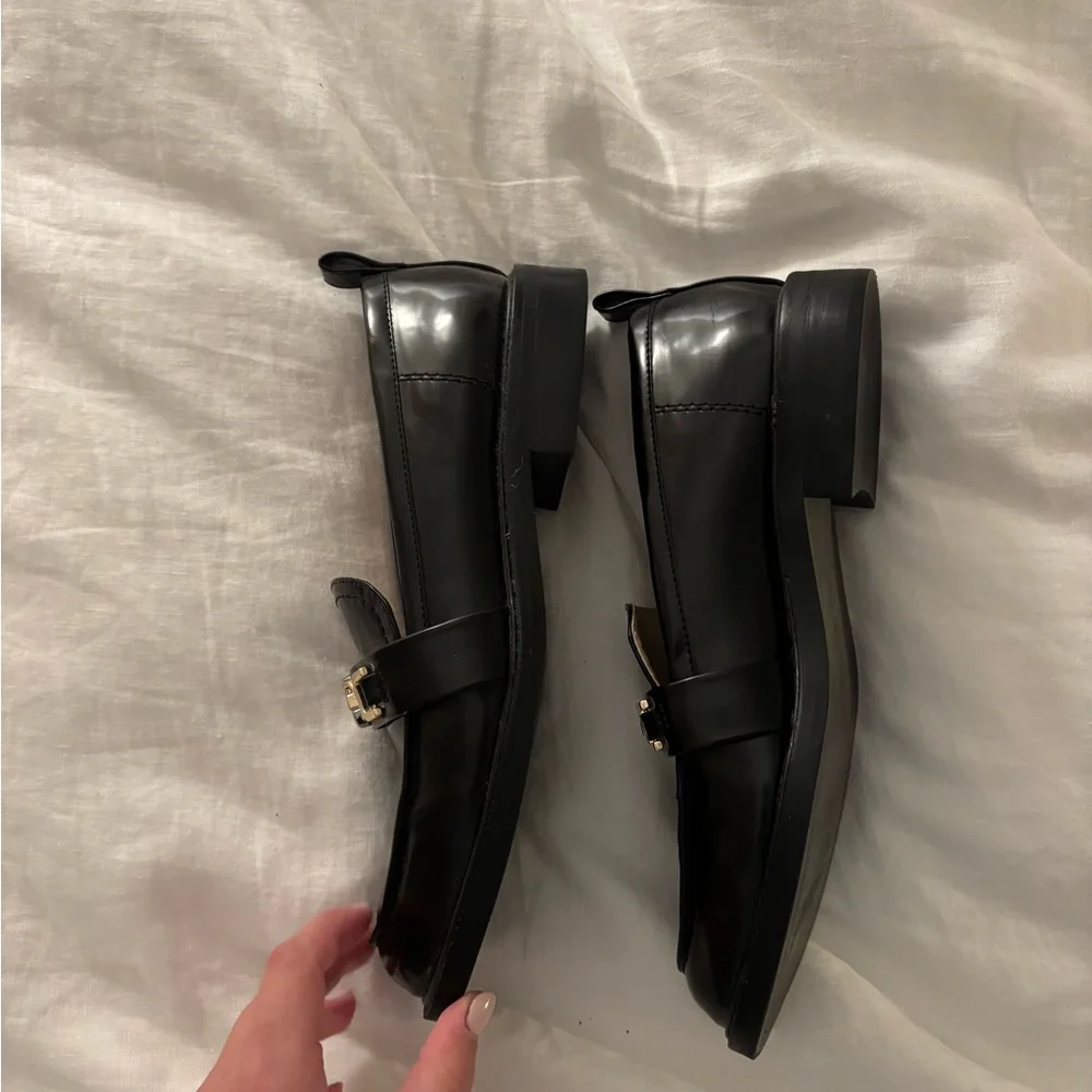 Sam Edelman Christy Loafers- Black Patent Leather with Gold Detail - Picture 6 of 6